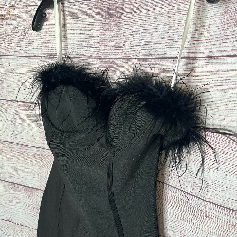 Superdown Ramona Bustier Black Feather Trim Party Mini Dress Size Small - Picture 11 of 14